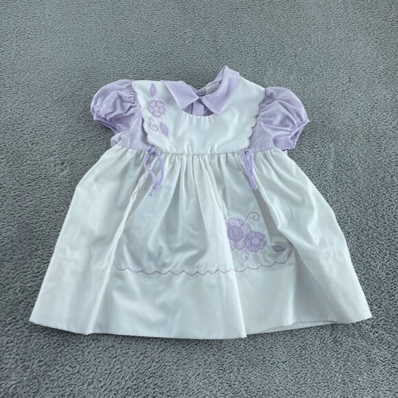 Other - Vintage 3 Toddler Girls White & Lavender Party Dress With Embroidered 1059